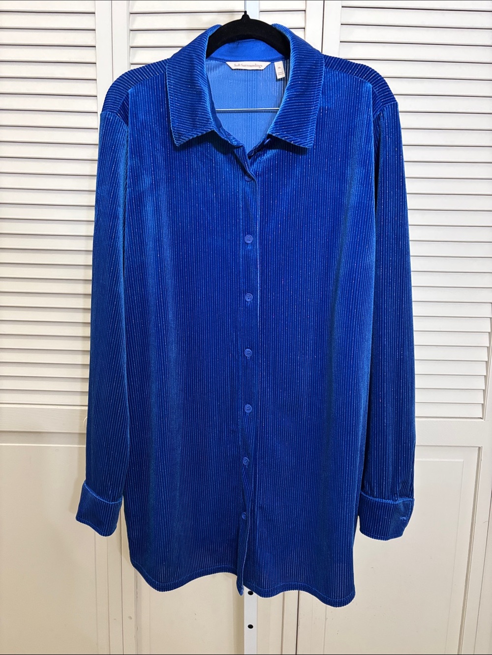 Soft Surroundings Boyfriend Royal Blue Velvet Button-Front Shirt Jacket XL